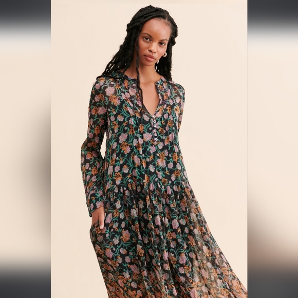 NWOT Free People See It Through Maxi Black And Green Dress - Picture 2 of 10